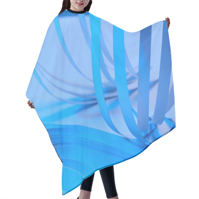 Personality  Close Up View Of Paper Stripes On Neon Blue Background Hair Cutting Cape