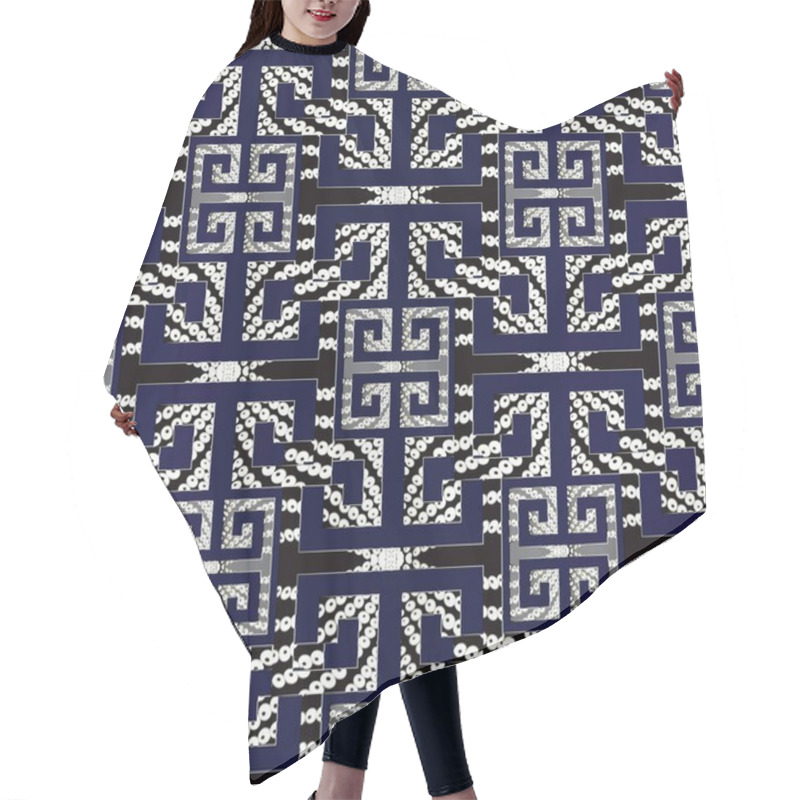 Personality  Meander Seamless Pattern. Greek Key Halftone Background Hair Cutting Cape