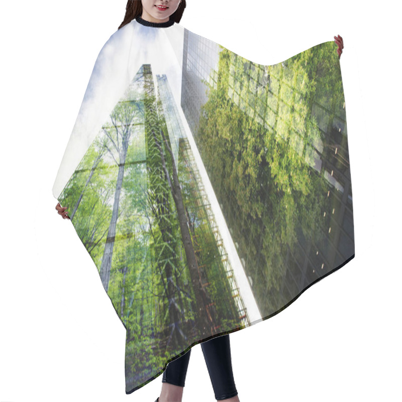 Personality  Green City - Double Exposure Of Lush Green Forest And Modern Skyscrapers Windows Hair Cutting Cape