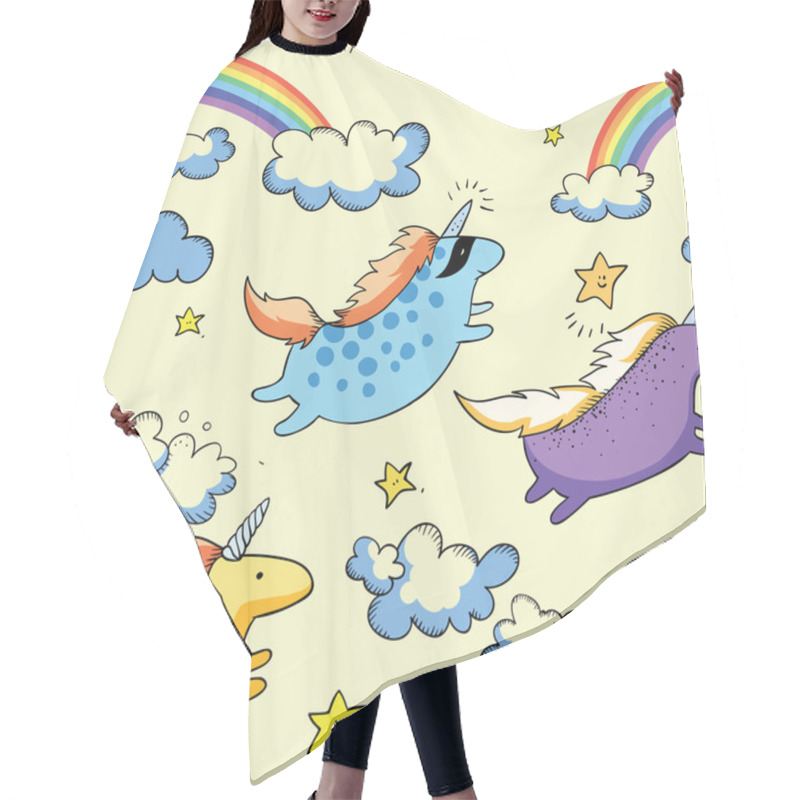 Personality  Flying Unicorns And Rainbow Pattern Hair Cutting Cape