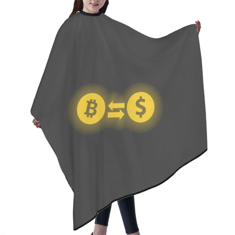 Personality  Bitcoin To Dollar Exchange Rate Symbol Yellow Glowing Neon Icon Hair Cutting Cape