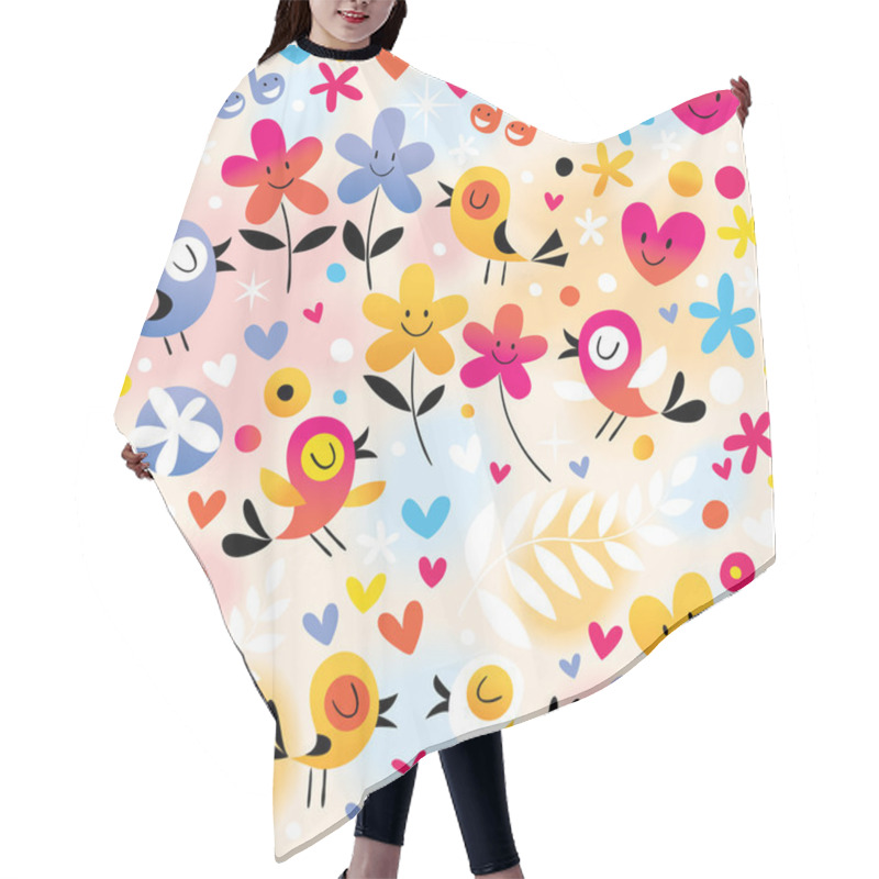 Personality  Singing Birds, Hearts And Flowers Pattern Hair Cutting Cape