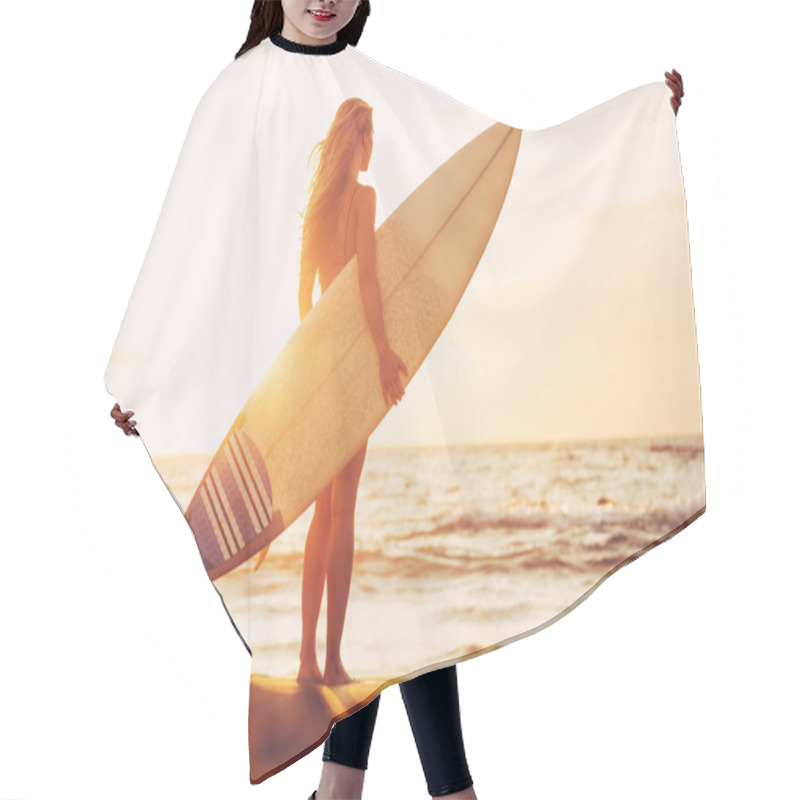 Personality  Surfer Girl On The Beach At Sunset Hair Cutting Cape