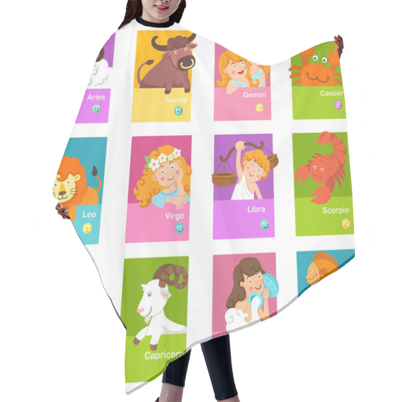 Personality  Set Illustration With Cartoon Zodiac Signs Vector Hair Cutting Cape