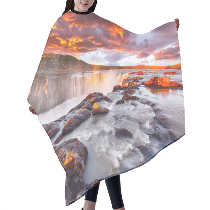 Personality  Dramatic Sunset View Of Fantastic Waterfall And Cascades Of Self Hair Cutting Cape