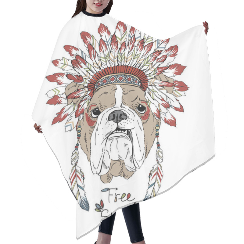 Personality  English Bulldog In War Bonnet Hair Cutting Cape