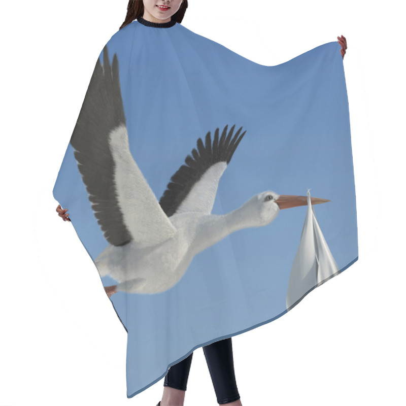 Personality  Classic Depiction Of A Stork In Flight Delivering A Newborn Baby Hair Cutting Cape