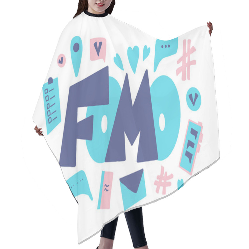 Personality  Fomo Vector Hand Drawn Text. Stylized Word. Hair Cutting Cape