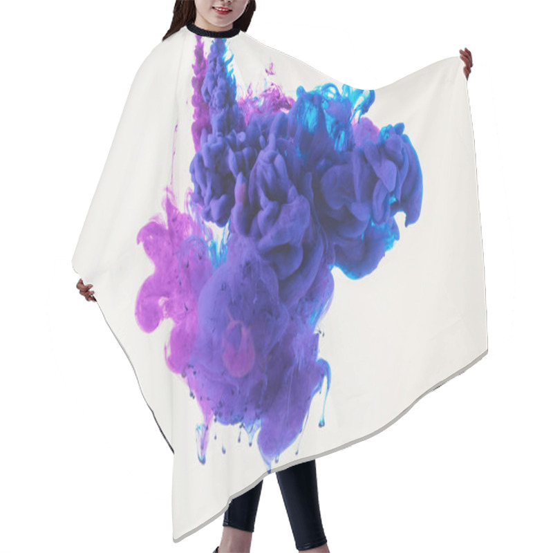 Personality  Abstract Design With Flowing Blue And Purple Ink In Water, Isolated On White Hair Cutting Cape