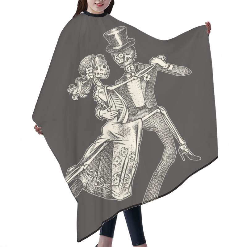 Personality  Dancing Skeletons. Halloween Banner Template. Day Of The Dead. Hand Drawn Engraved Sketch For Tattoo, T-shirt Or Logo. Hair Cutting Cape