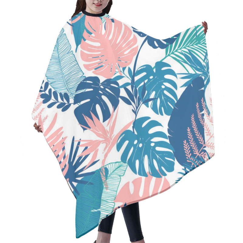 Personality  Vector Seamless Pattern With Tropical Palm Leaves Hair Cutting Cape