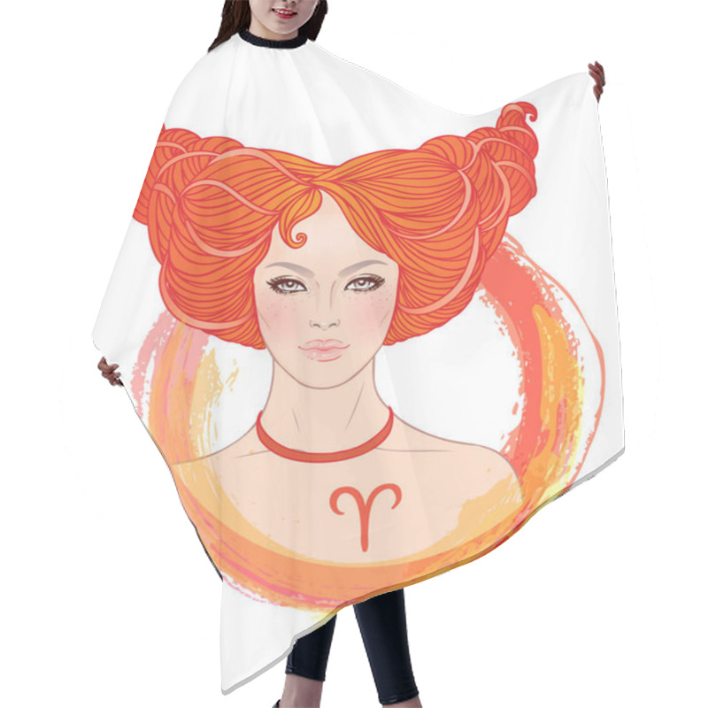 Personality  Illustration Of Aries Astrological Sign As A Beautiful Girl. Zodiac Vector Illustration Isolated On White. Future Telling, Horoscope, Spirituality, Fashion Woman. Hair Cutting Cape