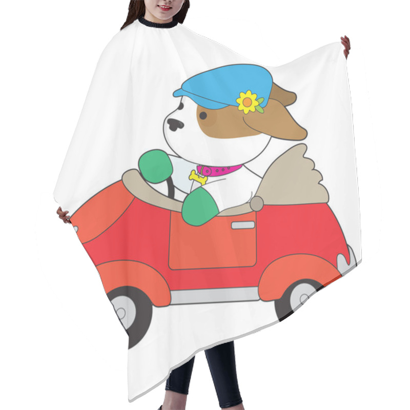 Personality  Cute Puppy In A Red Car Hair Cutting Cape