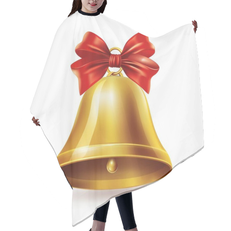 Personality  A Shiny Gold Bell Adorned With A Vibrant Red Bow, Symbolizing Celebration And Joy. Hair Cutting Cape