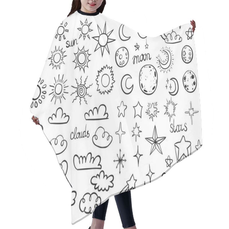 Personality  Weather Symbols On White Hair Cutting Cape