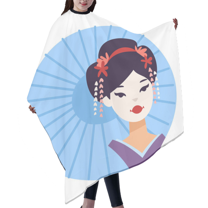 Personality  Vector Set Of Japanese Geisha Girls. Hair Cutting Cape