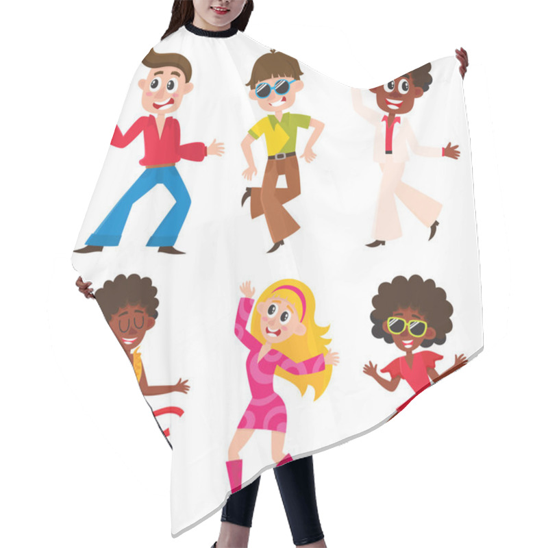 Personality  Set Of Cartoon Style Retro Disco Dancers, Black And Caucasian Hair Cutting Cape