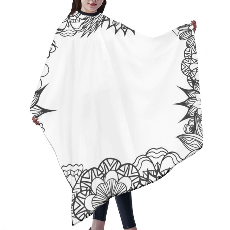 Personality  Black And White Doodle Flowers. Hair Cutting Cape