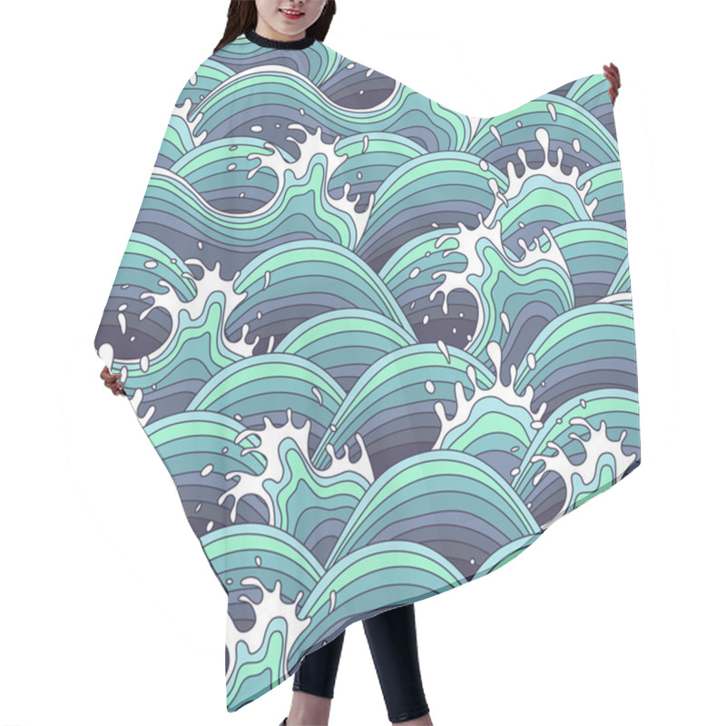 Personality  Sea Wave Background In The Decorative Style. Hair Cutting Cape