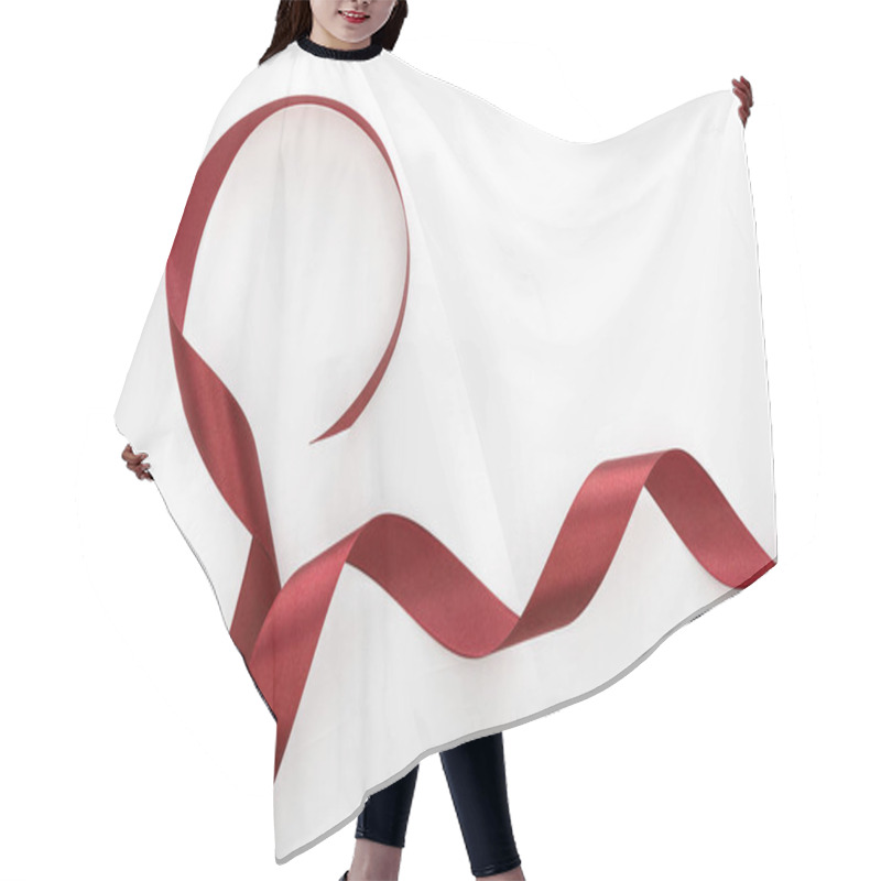 Personality  Top View Of Satin Burgundy Decorative Curved Ribbon Isolated On White Hair Cutting Cape