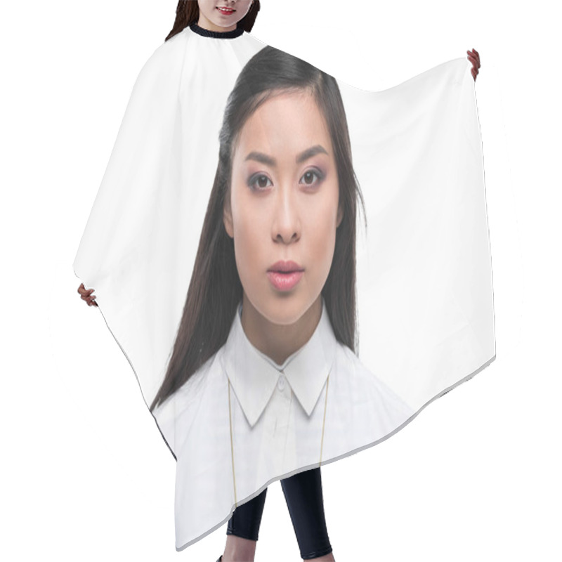 Personality  Serious Asian Girl Hair Cutting Cape