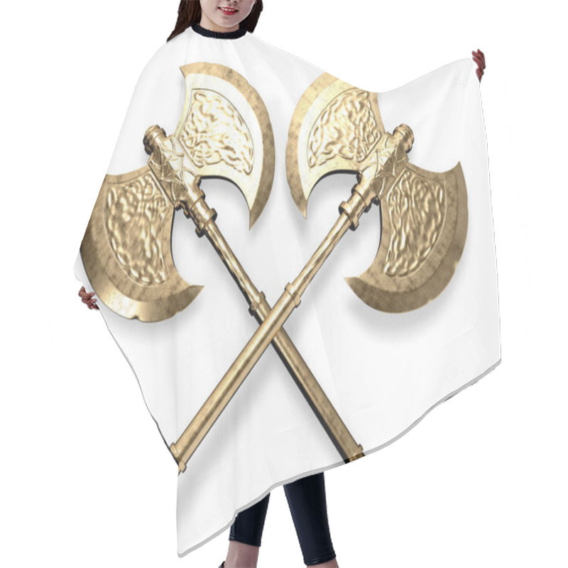 Personality  Dual Golden Battle Axes 3d Rendering Hair Cutting Cape