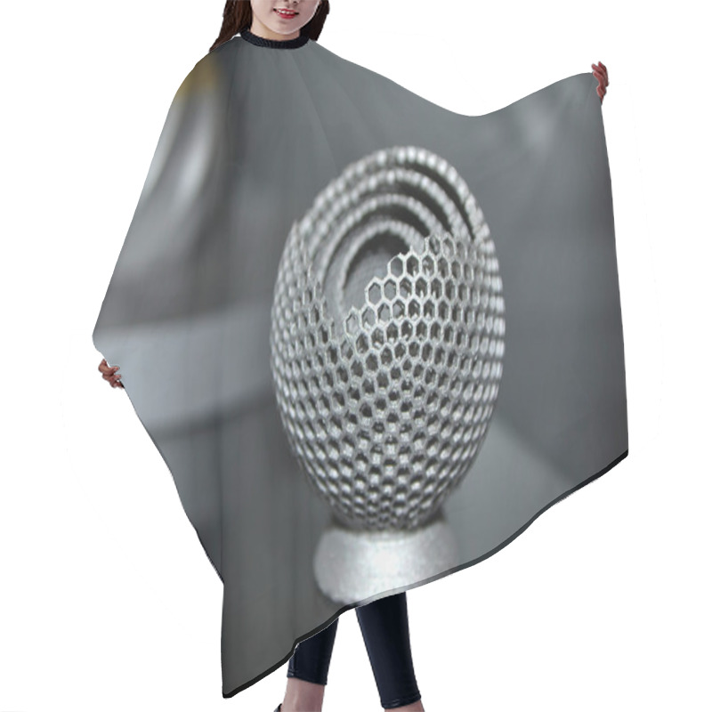 Personality  Object Printed On Metal 3d Printer Close-up. Hair Cutting Cape