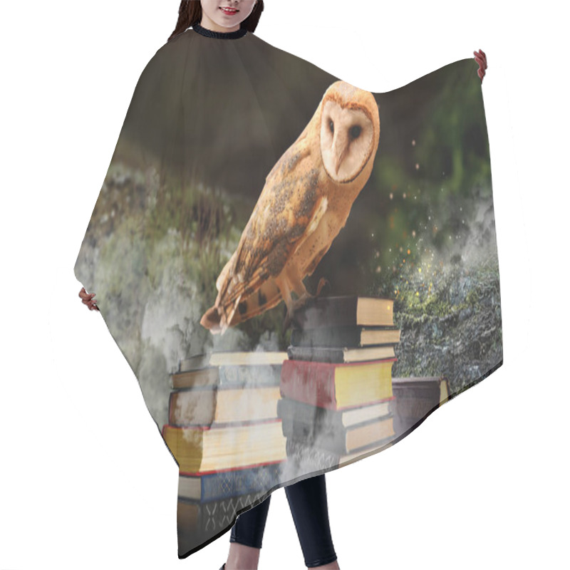 Personality  Beautiful Wise Owl On Books In Fantasy World Hair Cutting Cape