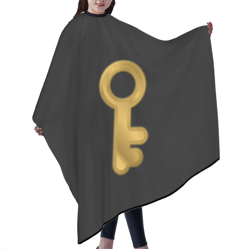 Personality  Antique Key Gold Plated Metalic Icon Or Logo Vector Hair Cutting Cape