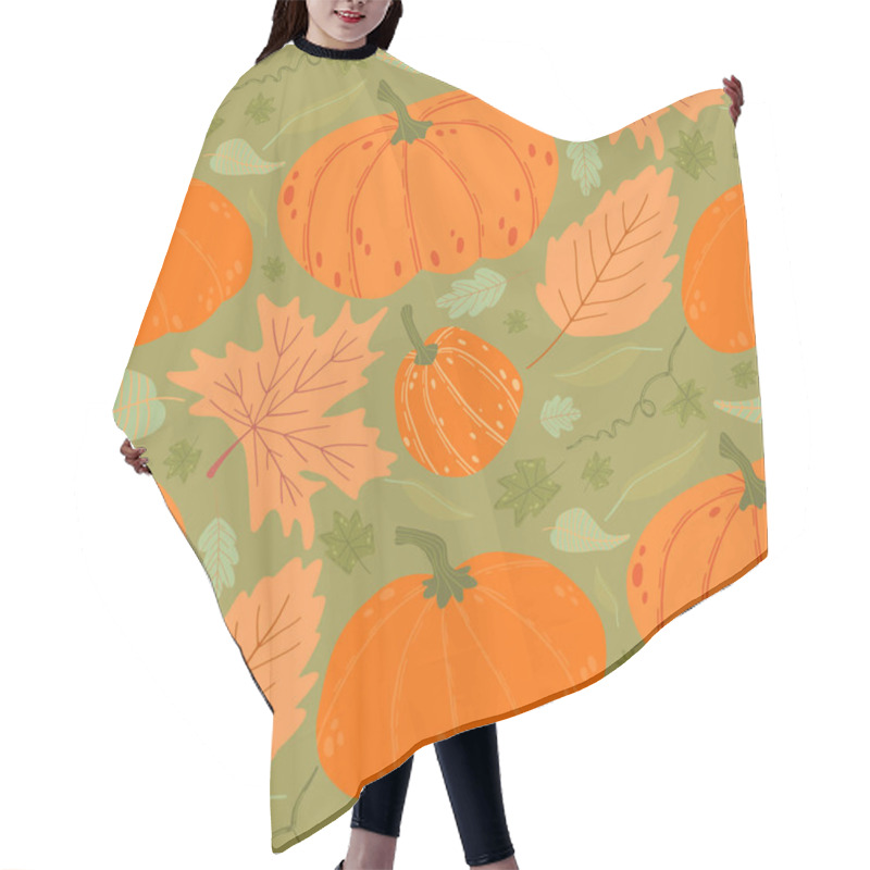 Personality  Vibrant Pumpkin And Leaf Pattern With Orange And Green Tones, Celebrating Harvest And Autumn With A Seamless Festive Design For Seasonal Projects. Hair Cutting Cape