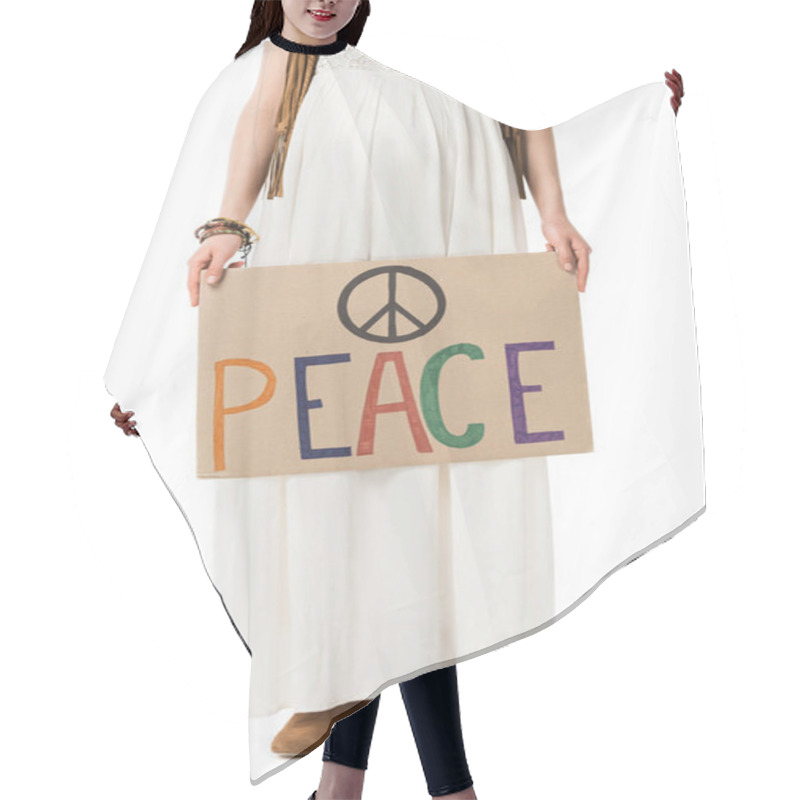 Personality  Partial View Of Pregnant Woman Holding Placard With Inscription Isolated On White Hair Cutting Cape