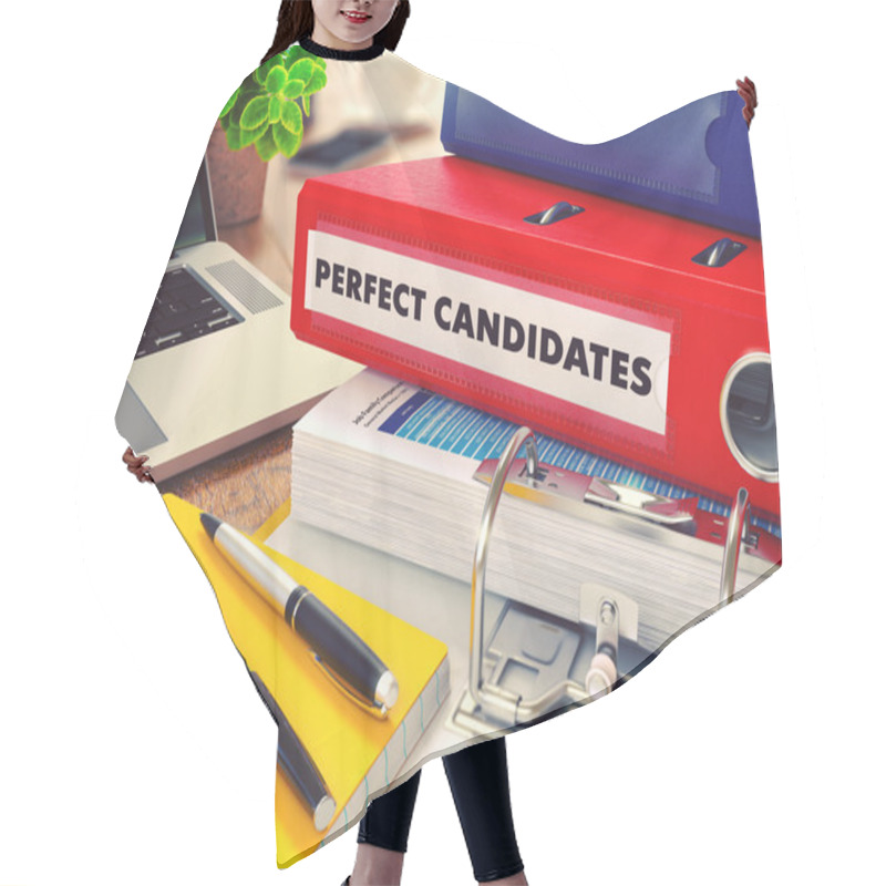 Personality  Perfect Candidates On Red Office Folder. Toned Image. Hair Cutting Cape