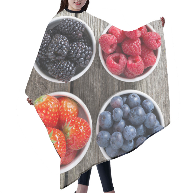 Personality  Strawberries, Blueberries, Blackberries And Raspberries In Bowls Hair Cutting Cape