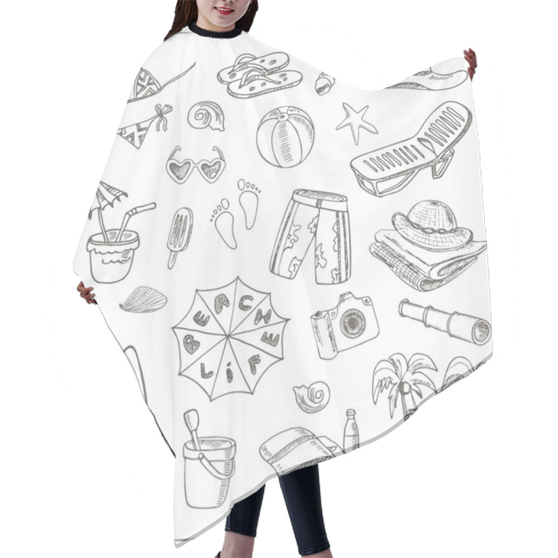 Personality  Summer Vacation Holiday Doodle Set. Hair Cutting Cape