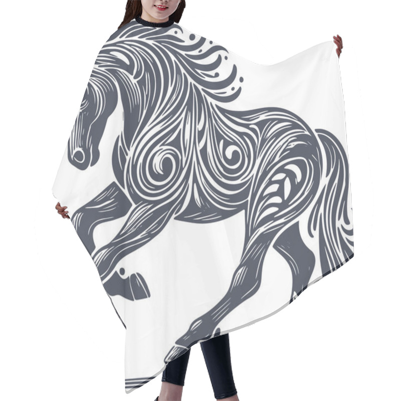 Personality  Intricate Stylized Horse Illustration In Abstract Art Style Hair Cutting Cape