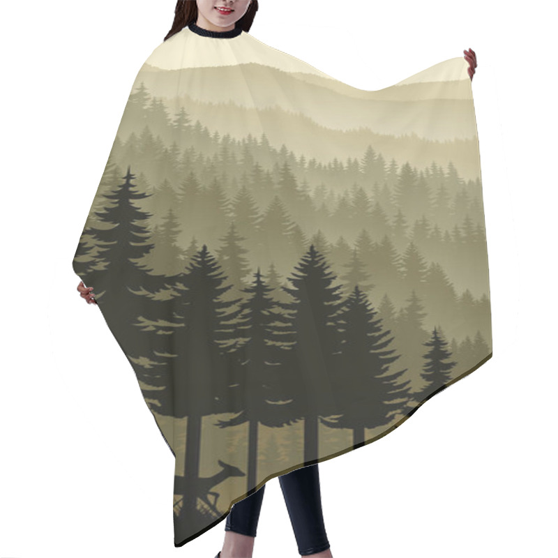 Personality  Vector Mountains Morning Landscape With Deers Hair Cutting Cape