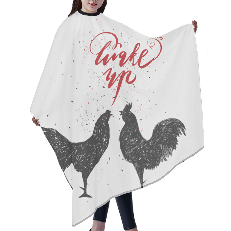 Personality  Wake Up Roosters Sketch Hair Cutting Cape