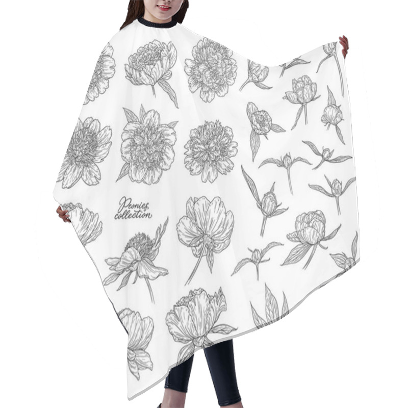 Personality  Vector Illustration Of Black And White Hand Drawn Peony Flowers Template Isolated On White Background Hair Cutting Cape