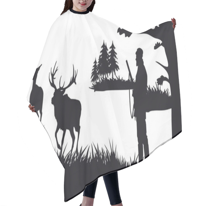 Personality  Hunter With Dog Hunting Animals In The Forest - Black And White Silhouette Hair Cutting Cape