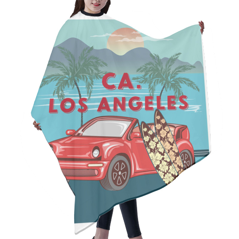 Personality  Car And Surfer Boards In LA Hair Cutting Cape