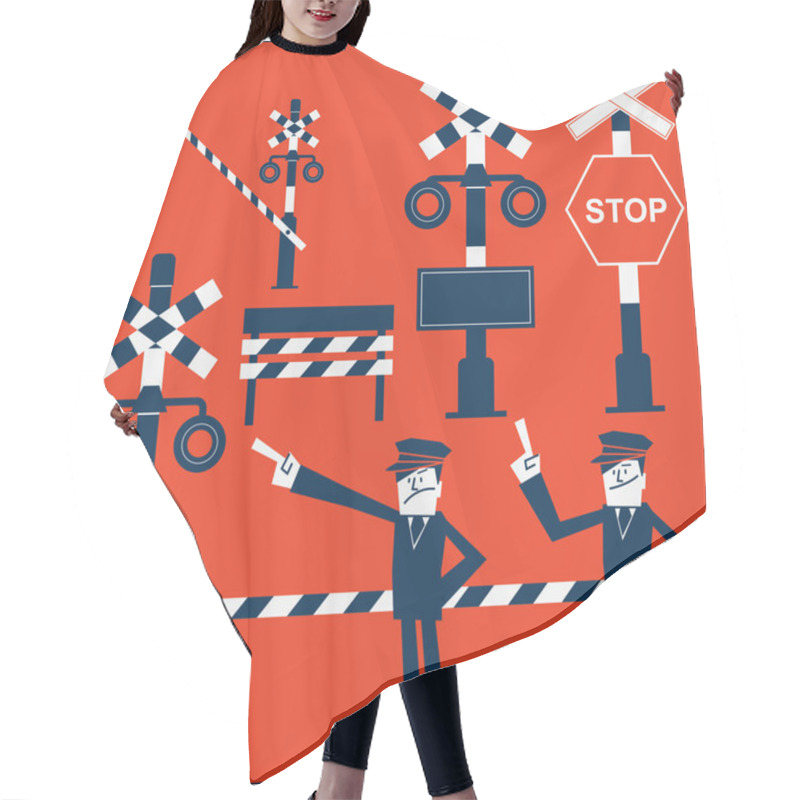 Personality  Railroad Crossing Symbol And Guard Conductor (Train Conductor) Hair Cutting Cape