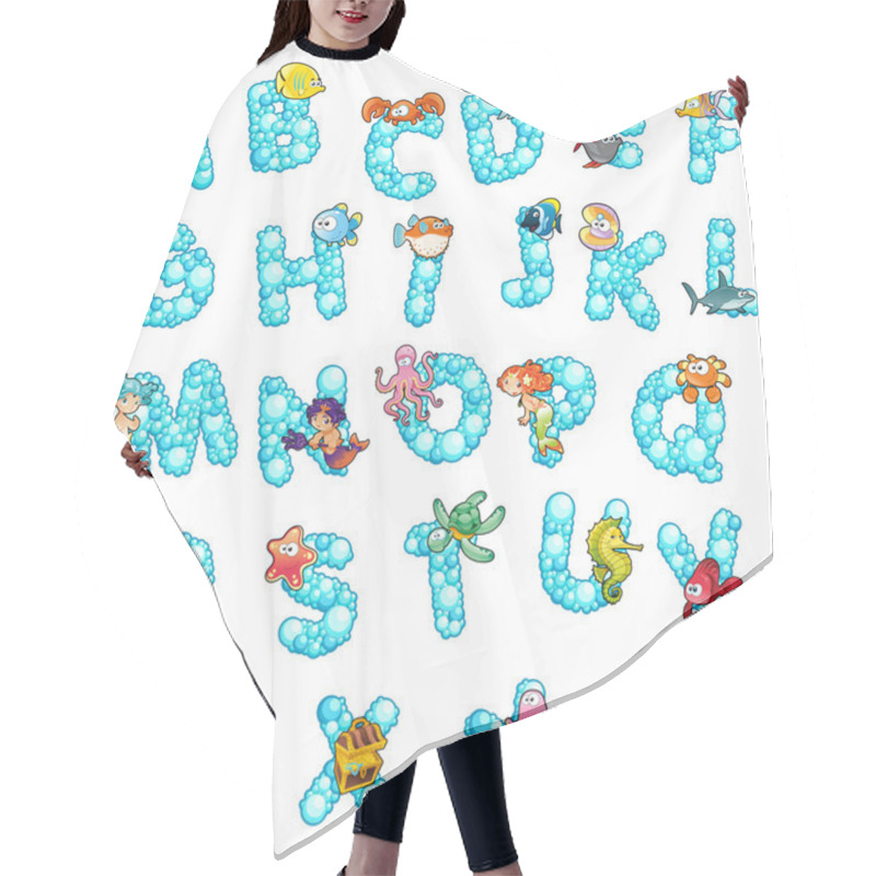 Personality  Alphabet With Fish And Bubbles. Hair Cutting Cape