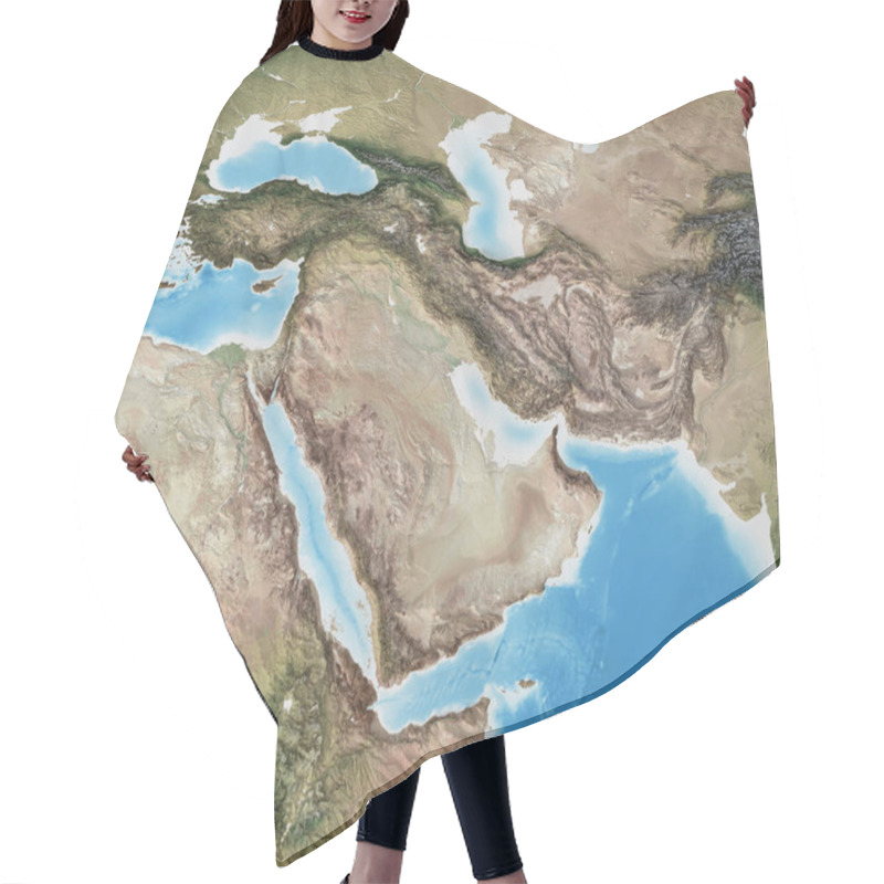 Personality  Physical Map Of Middle East, With High Resolution Details. Flattened Satellite View Of Planet Earth, Its Geography And Topography. 3D Illustration - Elements Of This Image Furnished By NASA Hair Cutting Cape