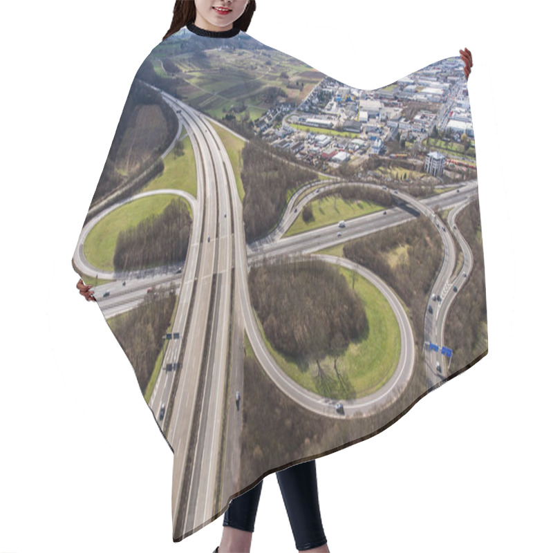 Personality  Aerial View Of A Highway Intersection With A Clover-leaf Interchange Germany Koblenz Hair Cutting Cape