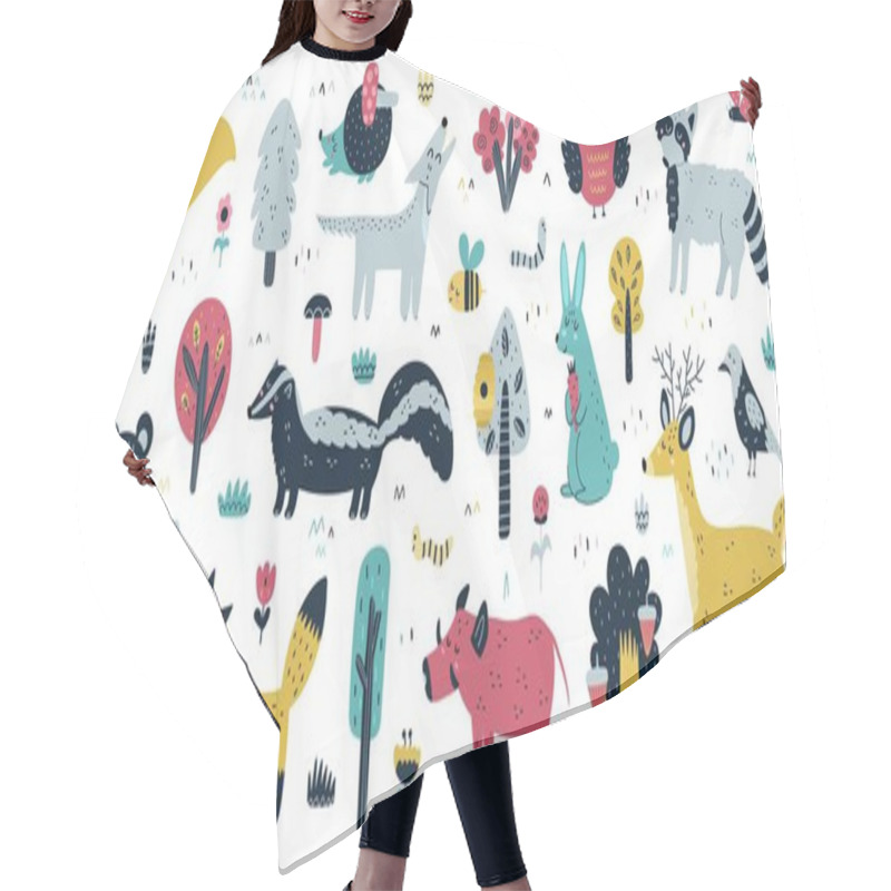 Personality  Forest Animals Big Collection. Cute Woodland Characters And Trees Set Hair Cutting Cape