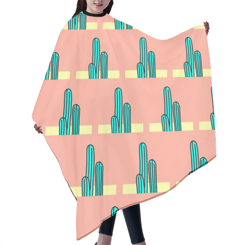 Personality  Seamless Pattern Art.  Cactus Background. Use For T-shirt, Greeting Cards, Wrapping Paper, Posters, Fabric Print. Fashion Hipster Sketch Hair Cutting Cape