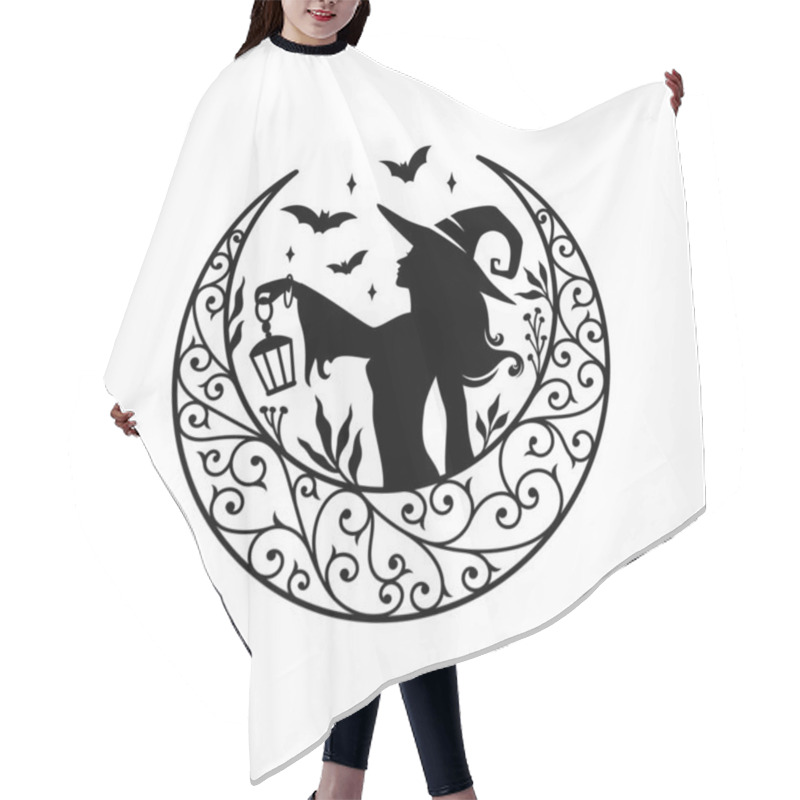 Personality  Silhouette Of Beautiful Young Witch With Crescent Moon Decoration Hair Cutting Cape