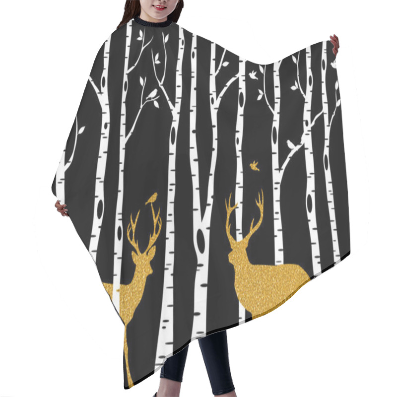 Personality  Birch Trees With Gold Christmas Deer, Vector Hair Cutting Cape