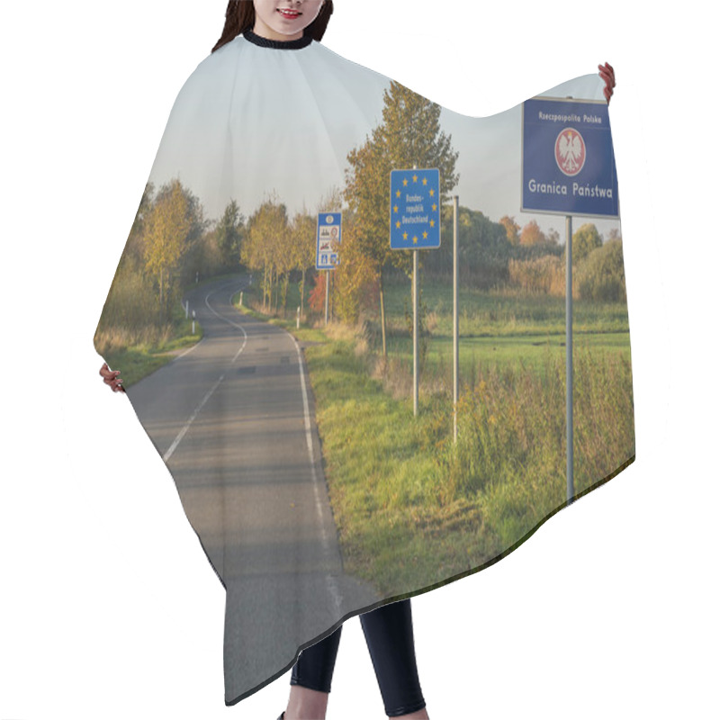 Personality  Road At The Border Crossing Between Poland And Germany Hair Cutting Cape