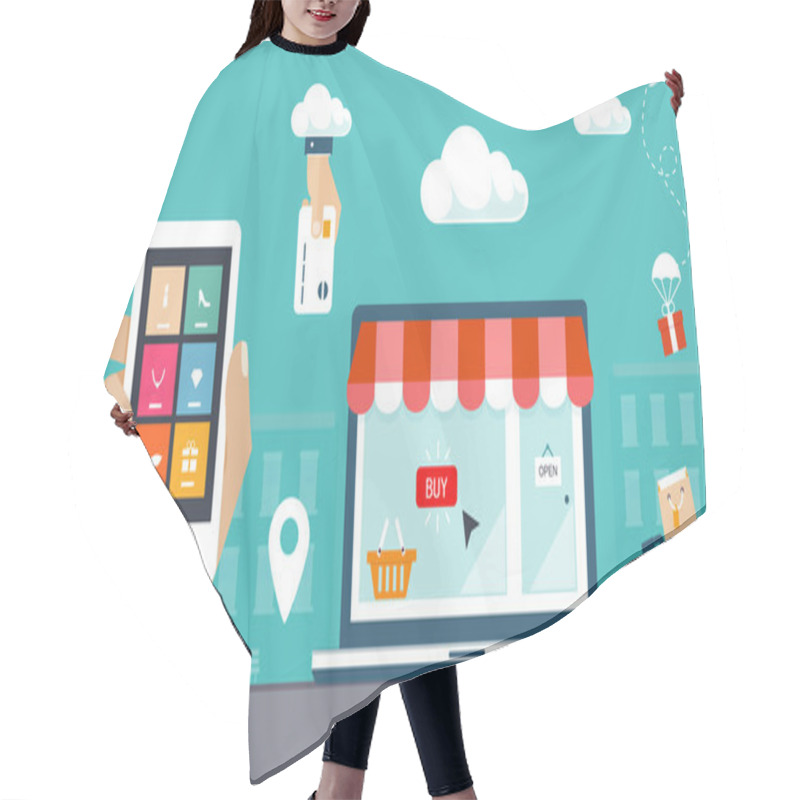 Personality  Flat Design Vector Illustration. E-commerce, Shopping & Delivery Hair Cutting Cape